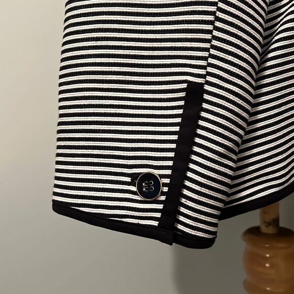 Talbots Women's Black White Striped Button Front 3/4 Sleeve Blazer Jacket Sz 16 - Picture 4 of 9